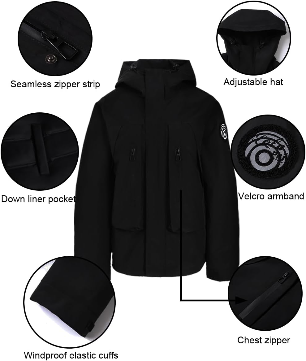 Women 3-in-1 Waterproof Ski Petite Jacket, Water-Resistant Insulated Winter Coat with Duck Down Liner for Snowboard - Image 5