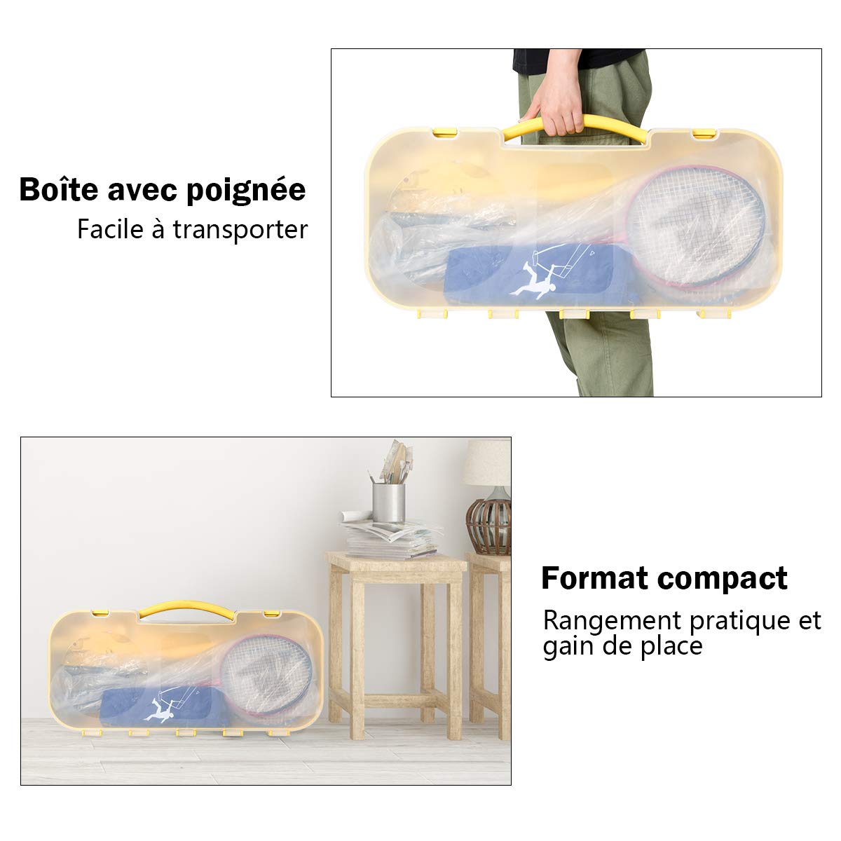 COSTWAY Filet de Badminton Portable 3M x 1,5 M avec Base de Rangement et Sac de Transport Set de Badminton 4 Raquettes, 2 Volants Installation Rapide pour Jeu de Plage,de Jardin