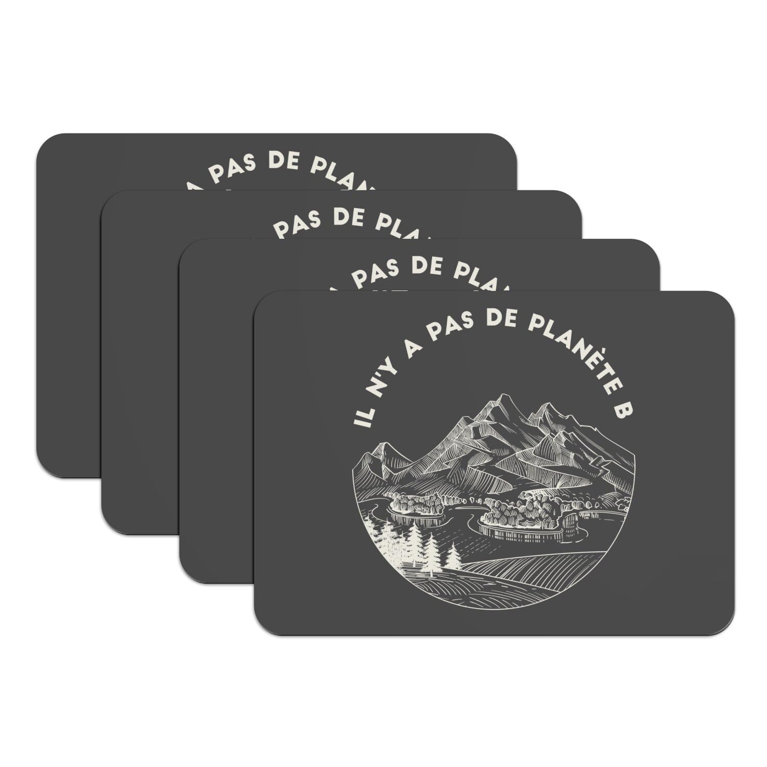 Set de table pas de planete B lot de 4 grands dessous en caoutchouc noir pour le futur