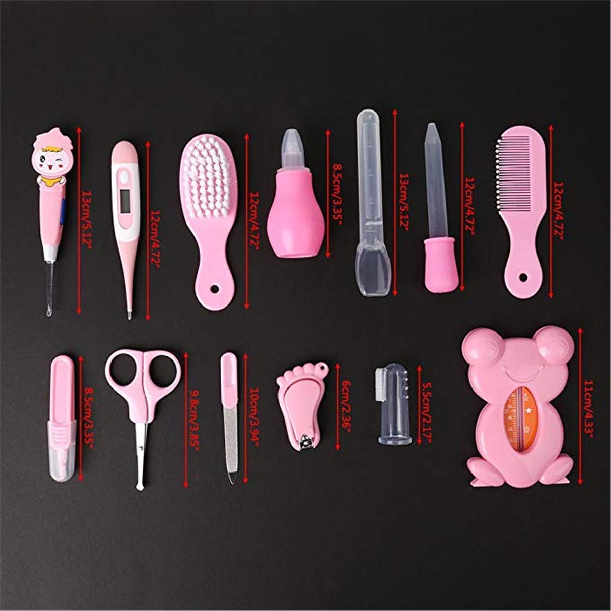 13 pcs/ensemble Kit de soins bébé Infirmière nouveau-né Bébé Clou Cheveux Soins de santé Des gamins Thermomètre Toilettage Brosse Trousse (Blau)