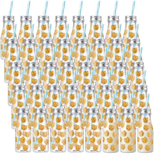 Yungyan 40 Pcs Plastic Farm Animal Milk Bottles with Straws and Lids Small Clear 8 oz Milk Jar with Lids Mini Juice Bottles and 600 Sticker Labels for Theme Birthday Party Baby Shower
