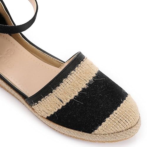 ICE CLUB Women's Boho Strap Espadrille Flat Shoes Shoes Black, 41 EU