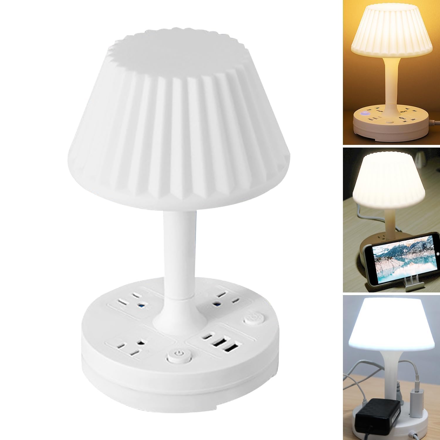 ORIVOX Socket Table Lamp Power Strip US Standard,AC Outlets USB Ports Charging Station,Multiple Function Dimmable Reading Small Desk, Eye Care LED Bedside-image-2