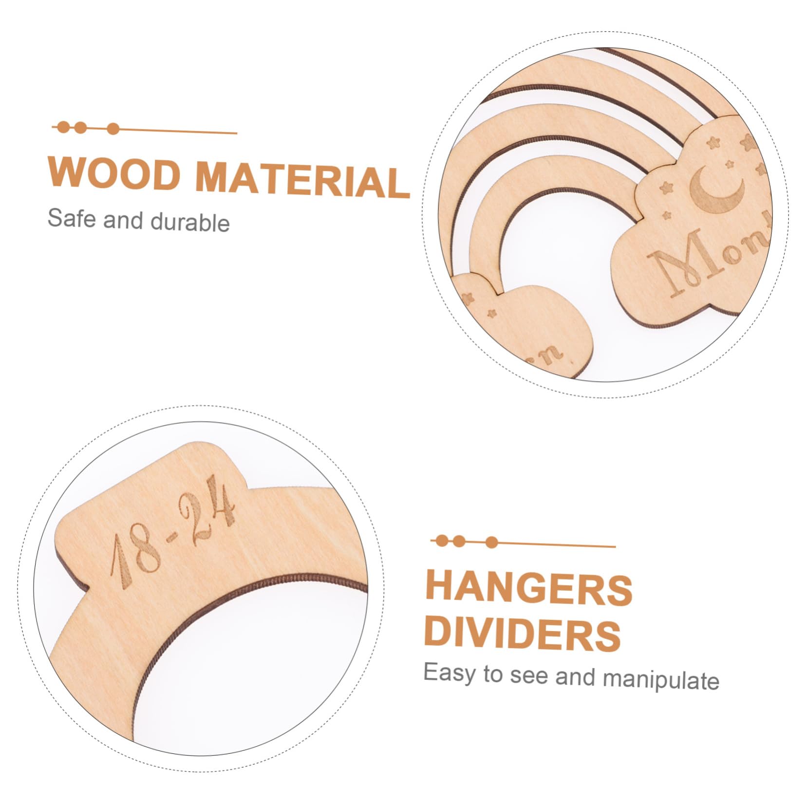 Milageto Divisori Armadio Bambini | 7 Pezzi Legno | Organizzatore Appendiabiti | 18x8cm - Foto 4