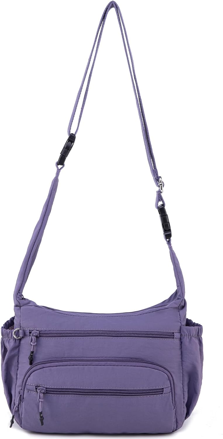 Trendy Nylon Crossbody Bags for Women,Multi-Pocket Shoulder Handbag Lightweight Sling Hobo Bag Roomy Travel Crossbody Purses