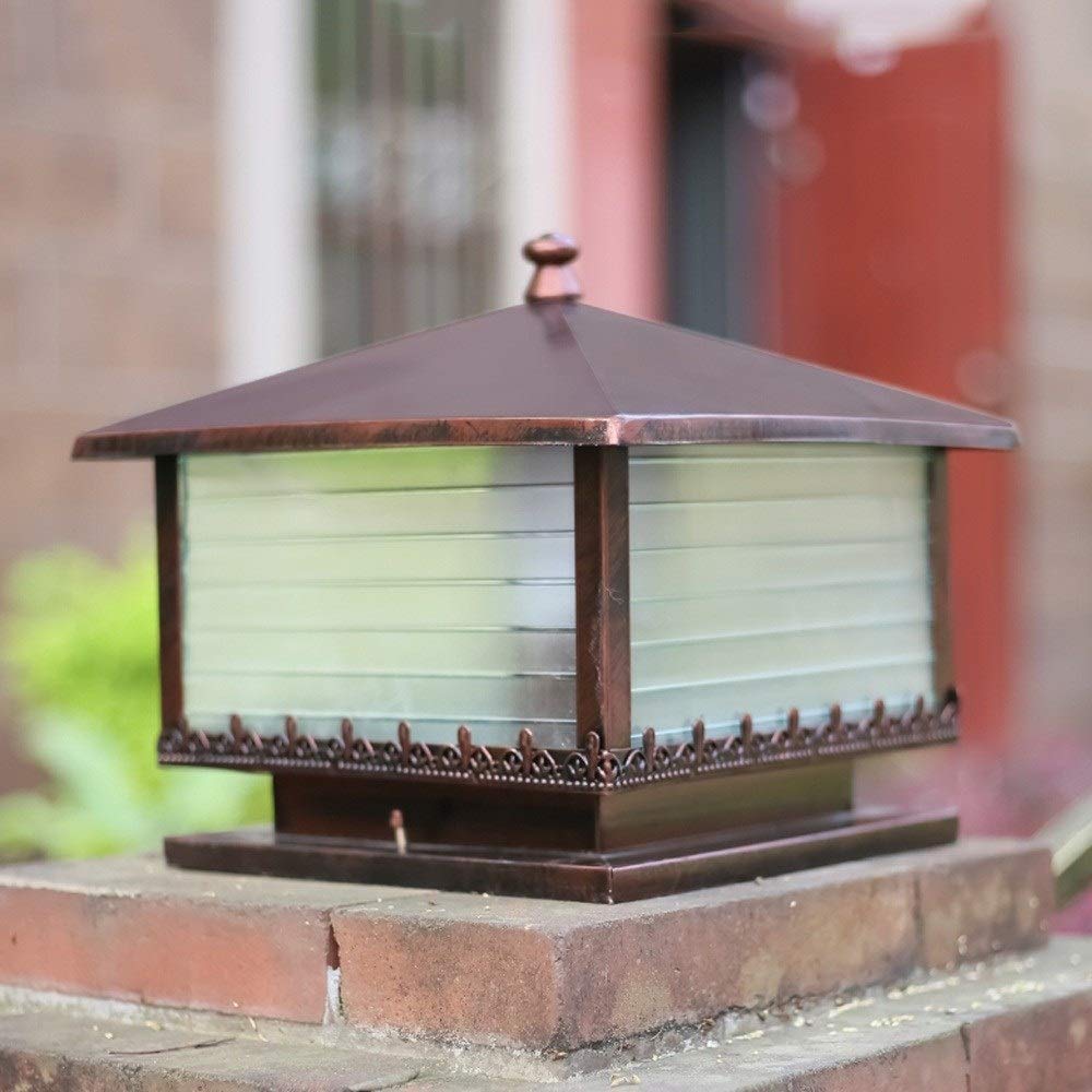 Lámpara de Columna Cuadrada con Cristal Transparente a Rayas, Farol de Exterior Impermeable IP55, para Porche, Patio, Mesa o como Elemento Decorativo. Lámpara de pie impe,Diameter: 40cm