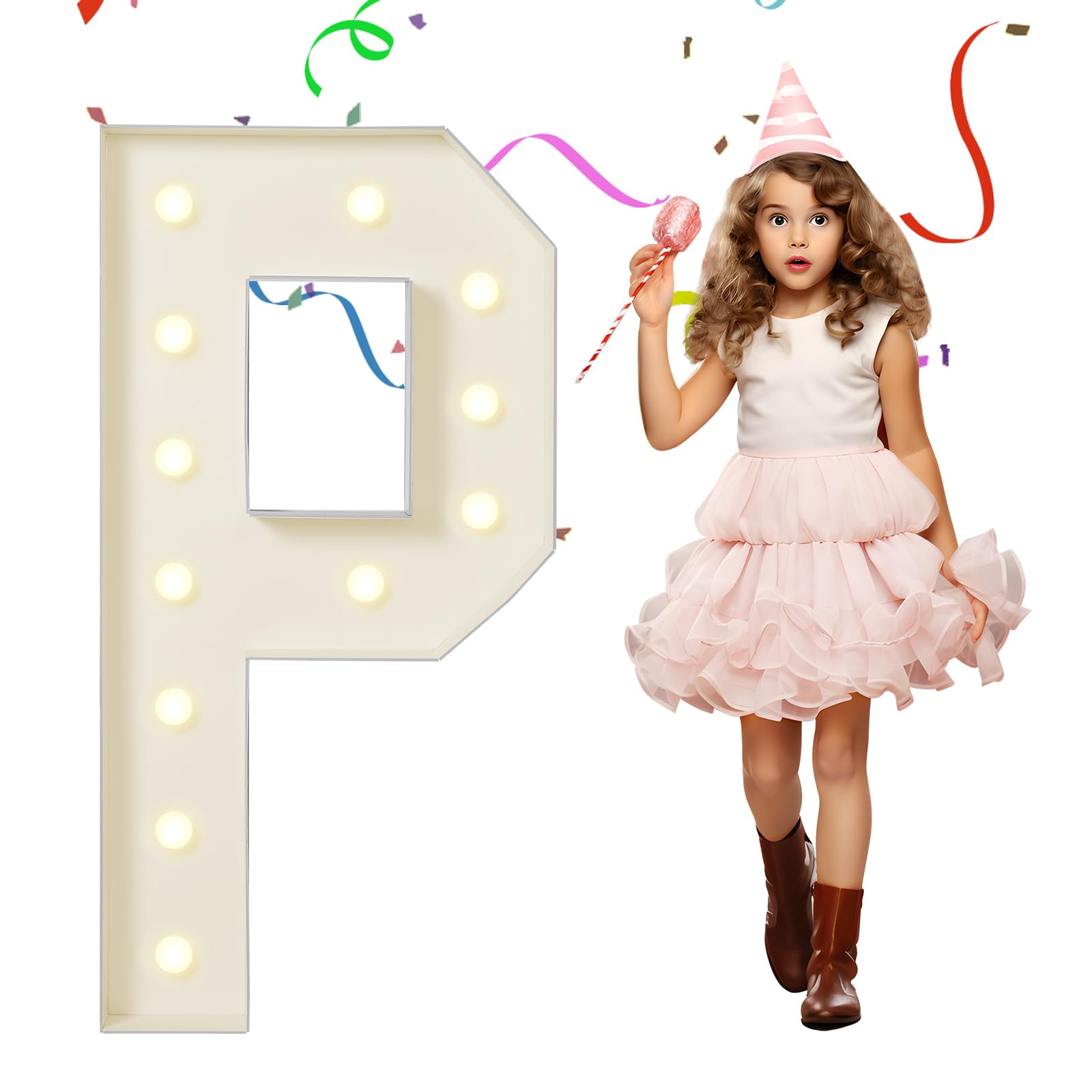 EUFONY Marquee Letters 4 Feet Tall, 4 FT Marquee Light Up Letters, Giant Light Up Letters 4FT for Birthday Party Baby Shower Gender Reveal Graduation Prom Decorations, Letter P with LED Lights DIY Kit