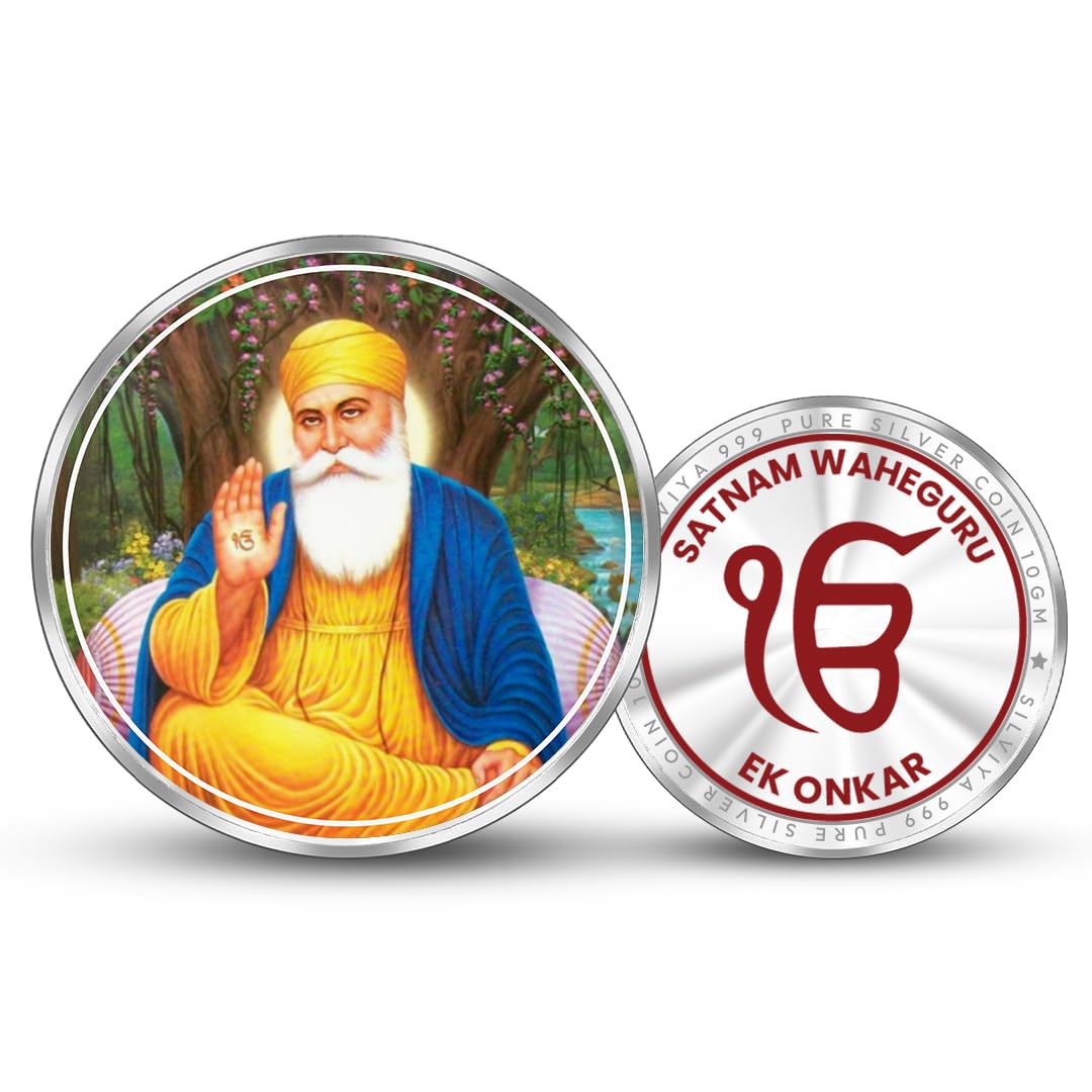 Silviya BIS Hallmarked Waheguru Nanak Dev Ji 999 Pure Silver Coin (10 Gram) Round Shape: Sikhism Gift | Guru Nanak Jayanti | Gurpurab Celebration | Religious Coin (B0D6KR5BZY) Amazon Price History, Amazon Price Tracker