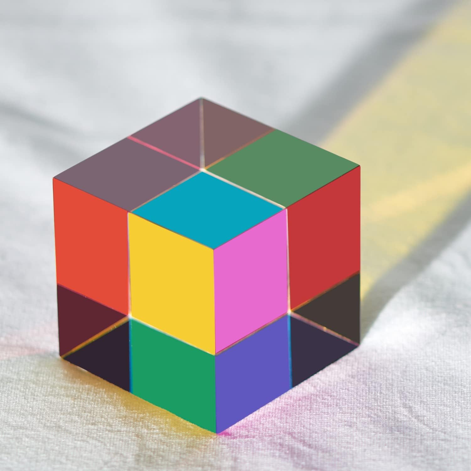 Original Optical Color Cube (40mm) - Cyan, Magenta & Yellow Subtractive Color Mixing- The Mesmerizing Sensory Object for Kid Elderly Teens and Adult