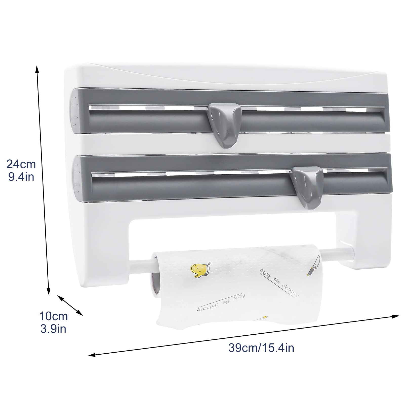 Portarotolo da parete da cucina, 3 in 1, adatto per organizzare rotoli di carta, pellicola di alluminio, pellicola trasparente