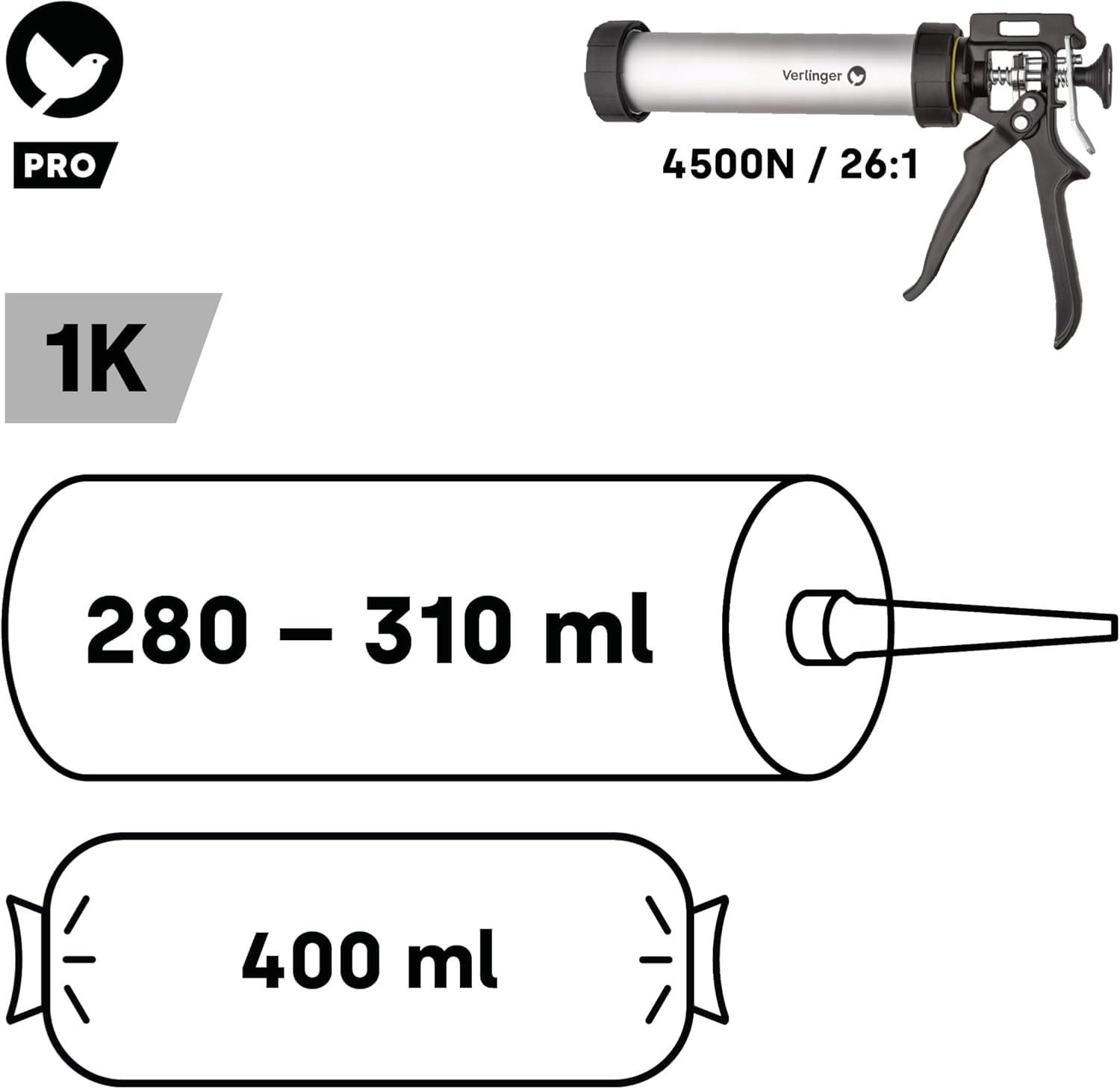 Profesjonalny pistolet na kartusz o pojemności 280/310/400 ml, 4500 N 26:1, trwały, ergonomiczny, precyzyjny do silikonu, akrylu, kleju, wytrzymała konstrukcja do prac budowlanych i