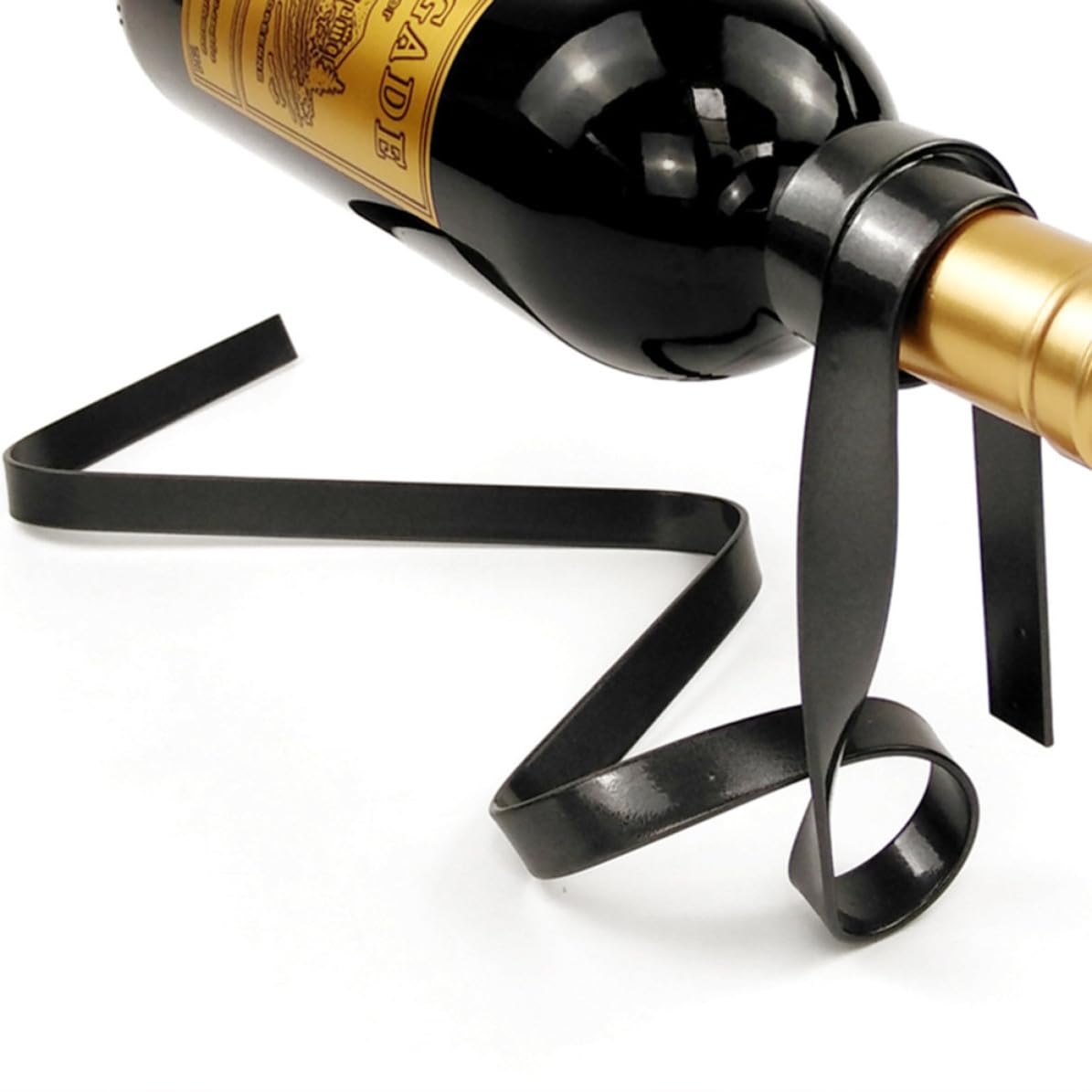 Estante de vino flotante para botellas en hierro negro y soporte decorativo de mesa