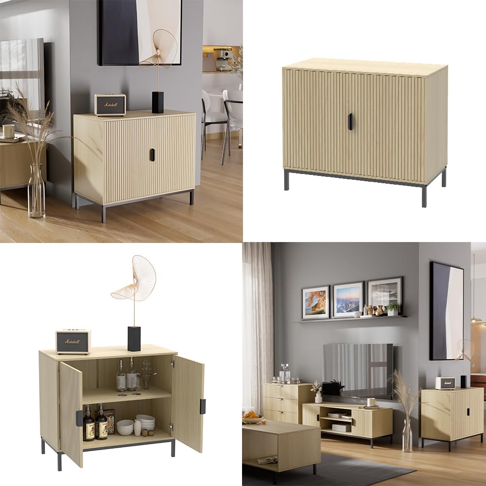 Vicco Kommode Lennox, Eiche, 80 x 69 cm | mit 2 Türen, zur Ablage von Zeitschriften und Fernbedienungen geeignet
