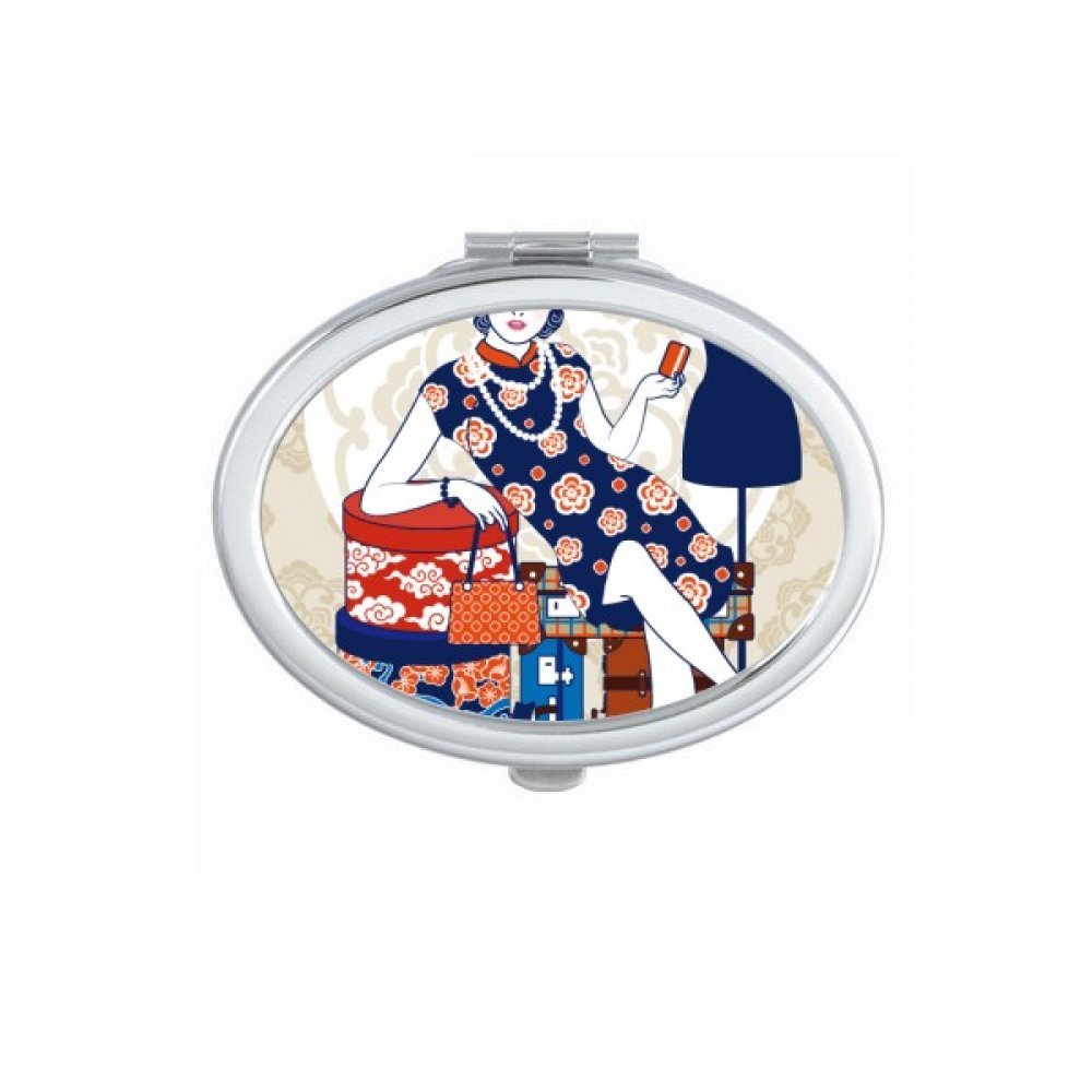 Miroir compact Culture Chinoise Rose petit miroir de poche ovale et portable multicolore
