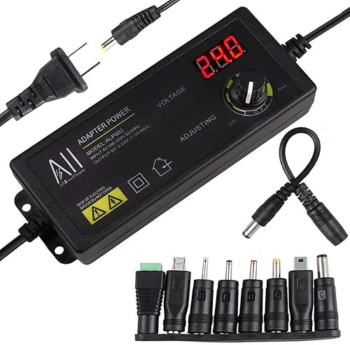 Adaptador universal de fuente de alimentación CC ajustable de 3 V - 24 V 1.5 A 36 W, control de velocidad, pantalla de voltios con 8 enchufes