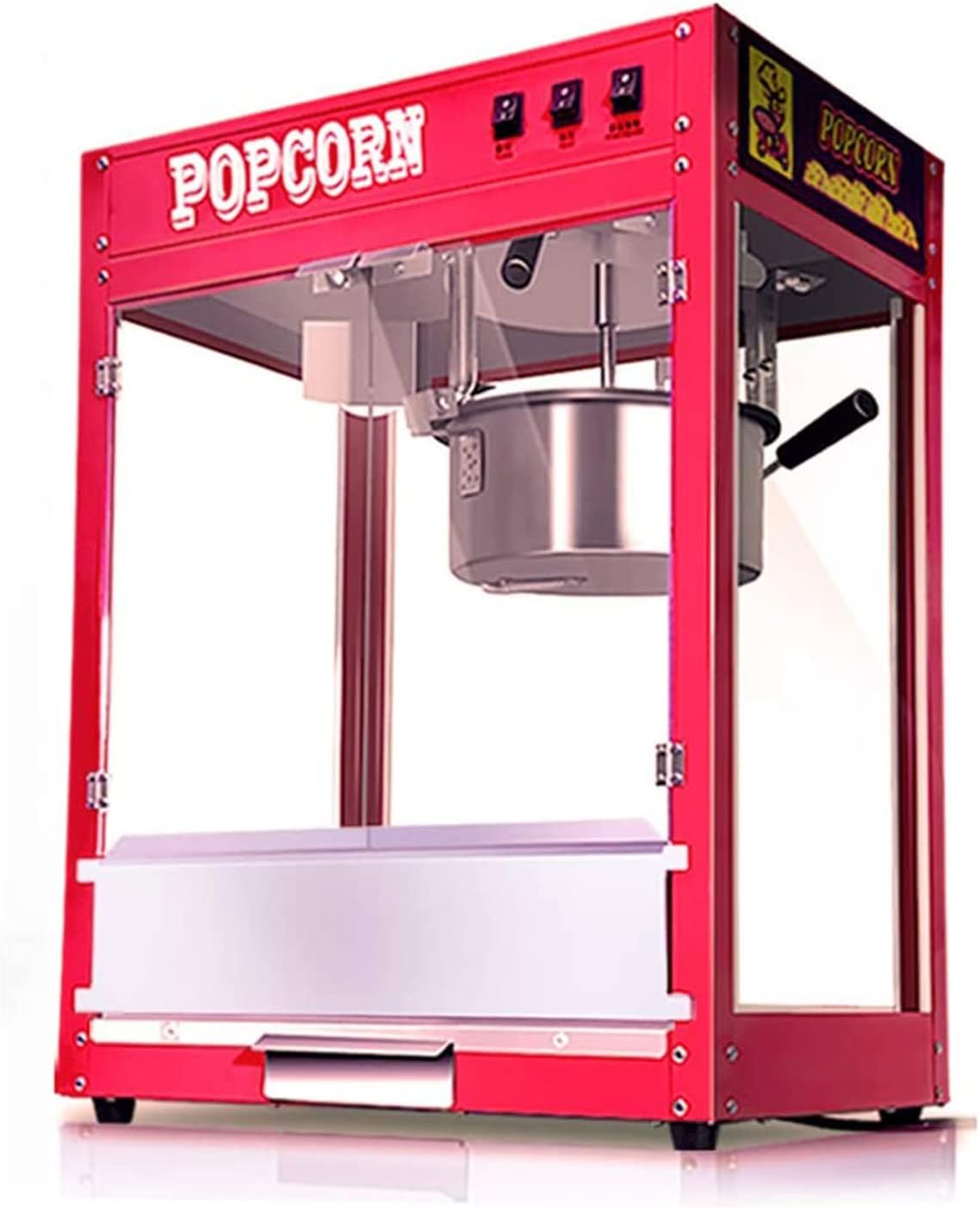 1600w Popcorn Machine, Commercial Popcorn Maker, Stainless Steel Slag Tank and Light/Stainless