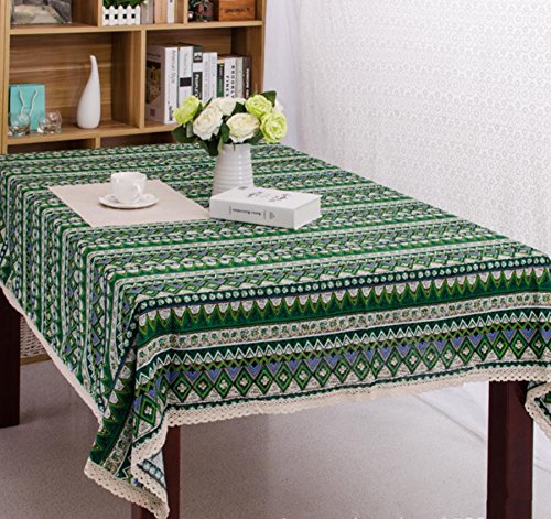 GFYWZ Striped cotton and linen table cloth, green, 140 * 200cm