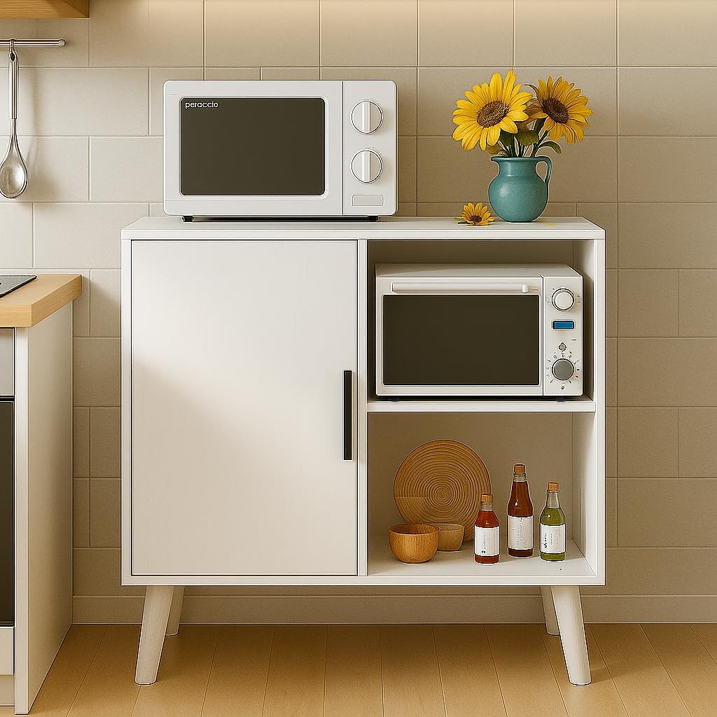 aiwo Modern Wine Cabinet & Kitchen Island with Storage Buffet Cabinet with Drawers & Coffee Station Wood Legs & Anti-Toppling Design Multipurpose Sideboard for Dining Room & Living Room Easy Assembly