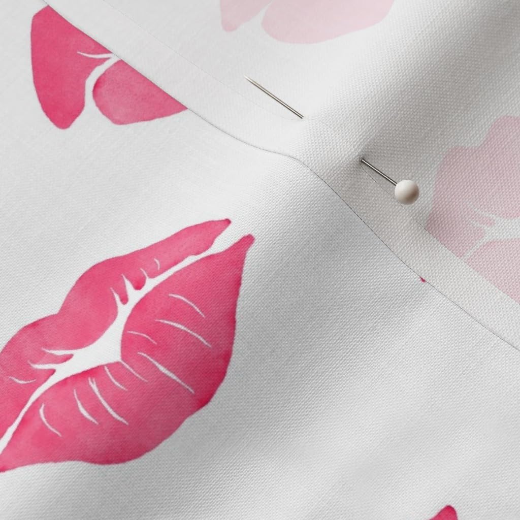 Spoonflower Fabric - Kiss Lips Watercolor Love Valentines Pink White Valentine Kisses Lip Printed on Petal Signature Cotton Fabric by The Yard - Sewing Quilting Apparel Crafts Decor