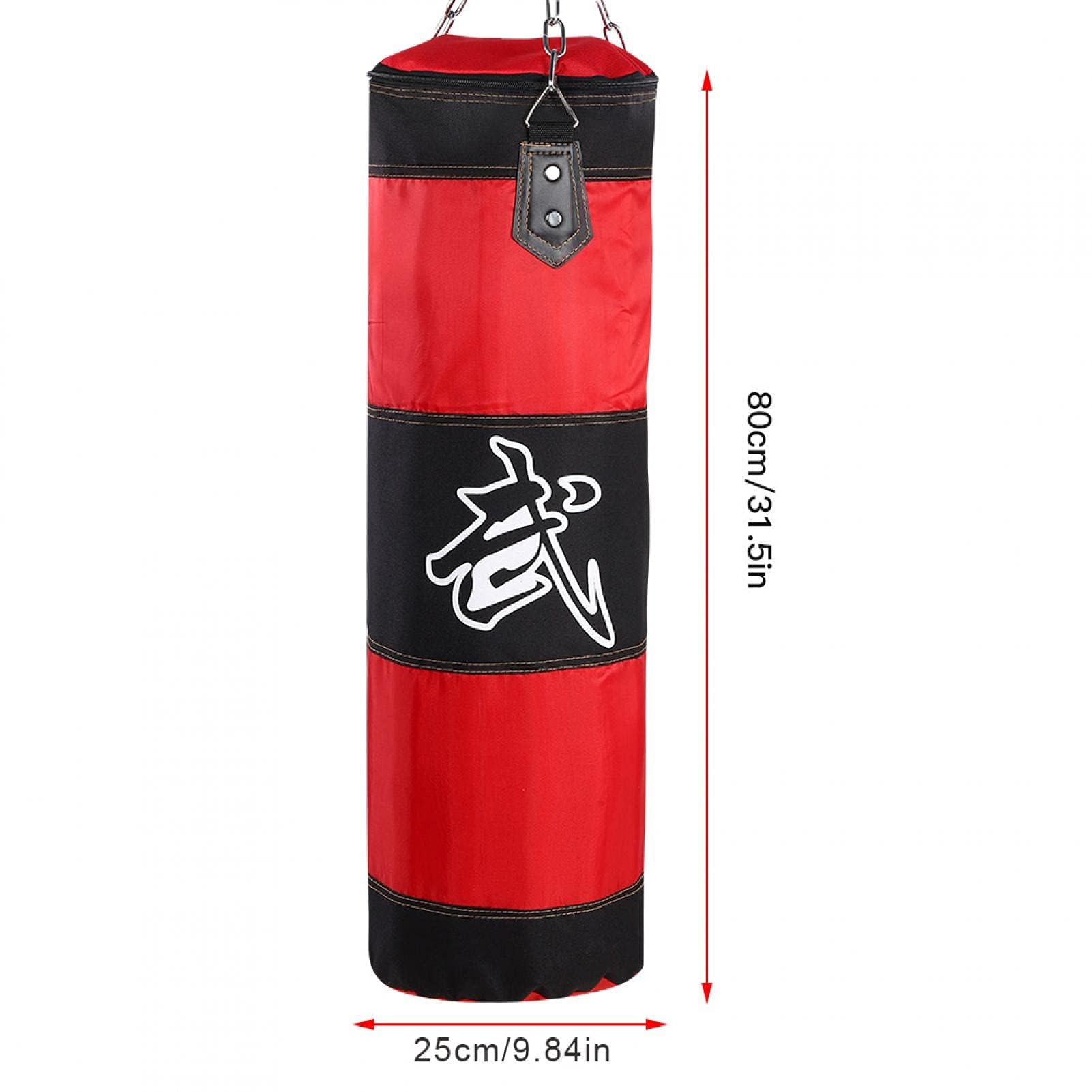 Sacchetto di Sabbia Vuoto Appeso a Catena Gancio da Aoffitto con PU Patch per Muay Thai Arti Marziali Boxe(80cm-Rosso)