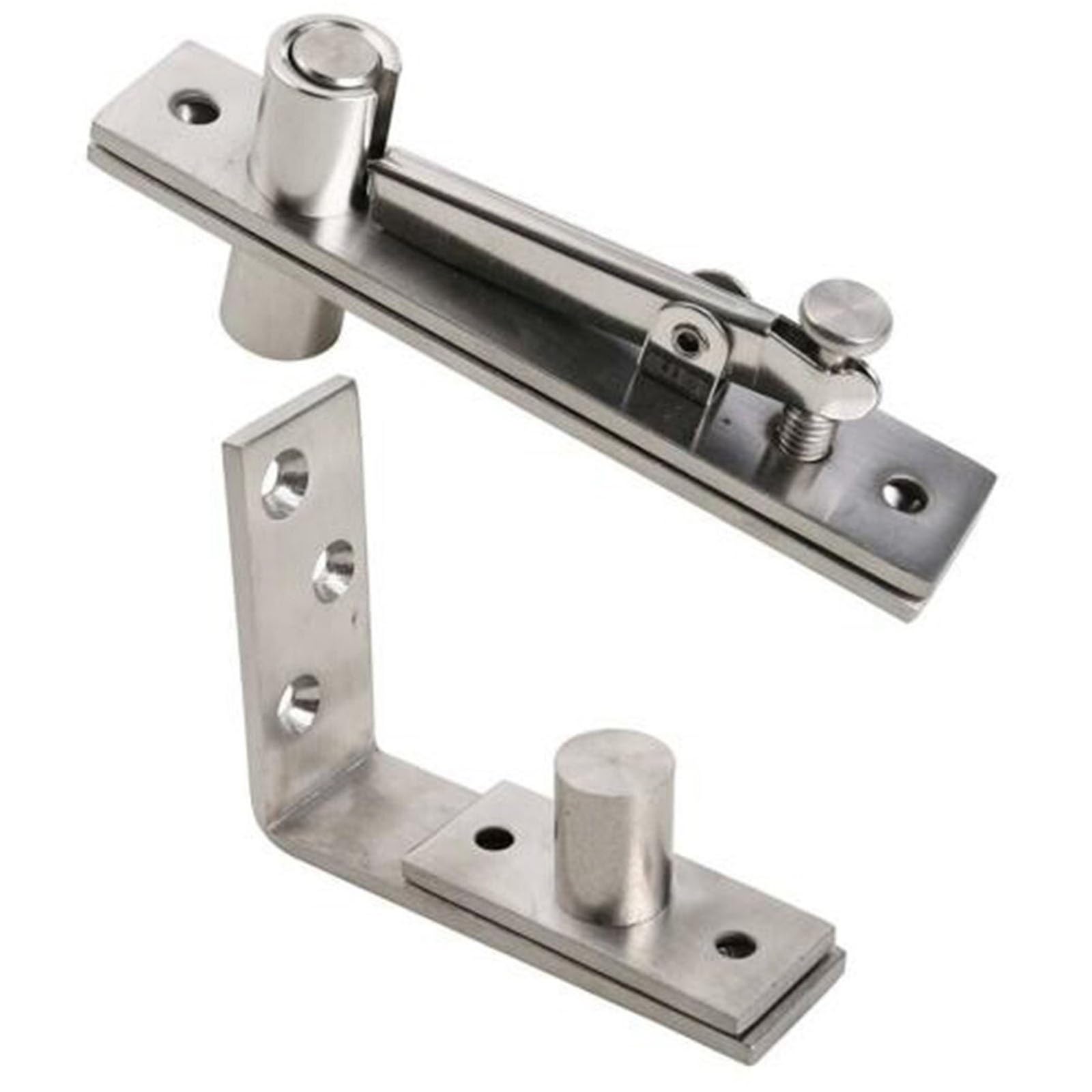 360-degree Revolving Door Pivot Hinge, L-Shaped Brushed Finish, Hidden Adjustable Clearance Shaft Door Hinge, Hardware Tools.
