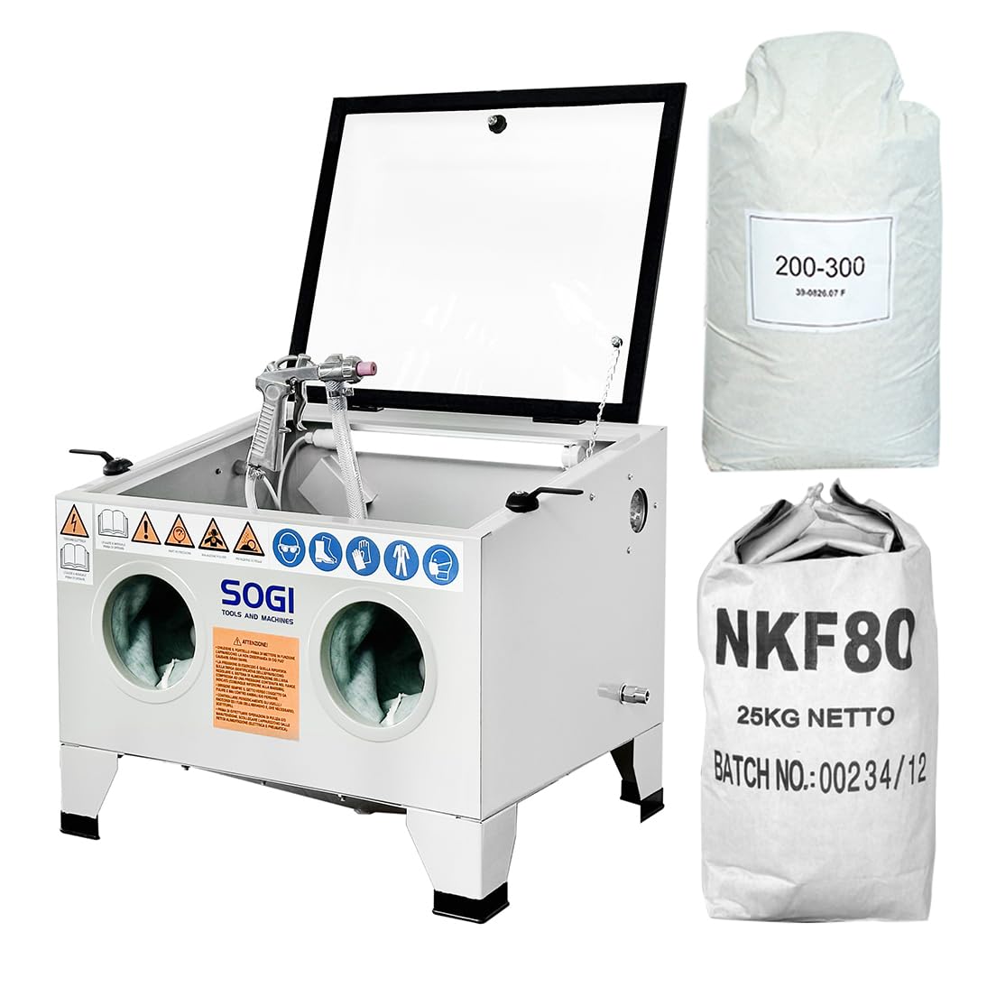 SOGI S-56 Arenadora de banco con abrasivo corindón GRA-36 o GRA-80 o microesferas de vidrio (S-56 + GRA-80 + microesferas de cristal GRA200-300)