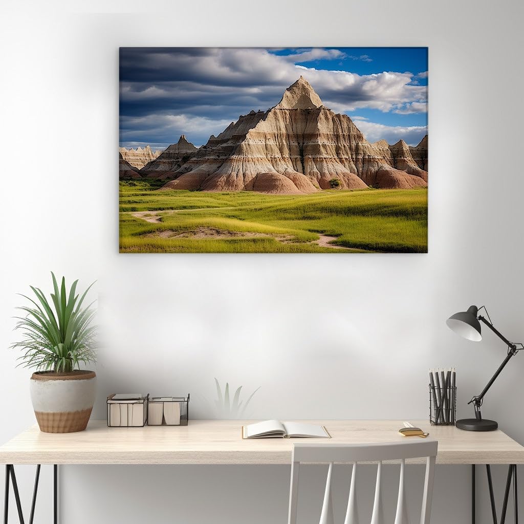 Canvas for Living room. Exploring the Dramatic Serenity of Badlands National Park, 27 x 18 inch Canvas Wall Art - Contemporary Masterpieces - Modern Home Decor