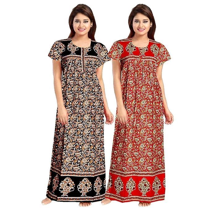 the cotton nighty Women's Cotton Printed Nighty Night Gown Maxi Free Size (Pack of 2)-picture-46