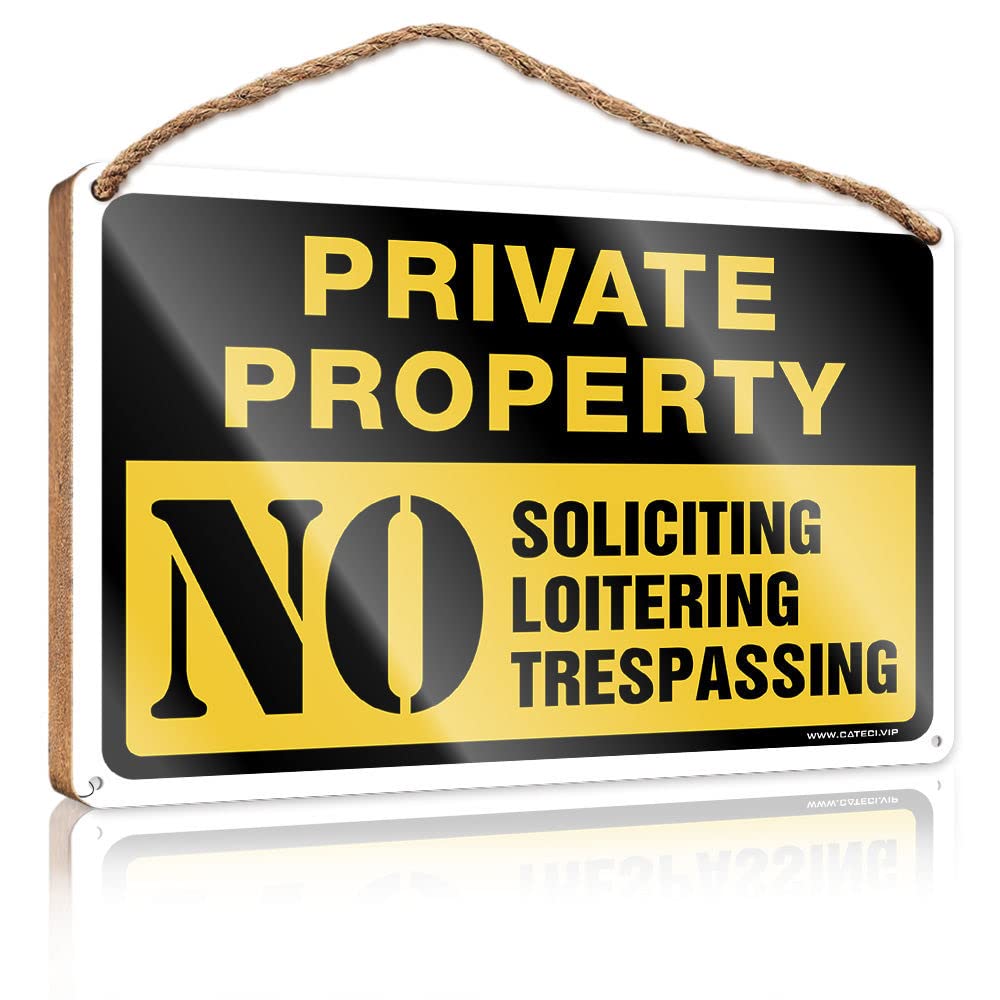 FZFN Holiday Porch Sign Private Property No Trespassing Sign,No Loitering Sign,No Soliciting Sign For Home Wooden Sign House Decor Clearance Funny Office Signs(23X35CM)