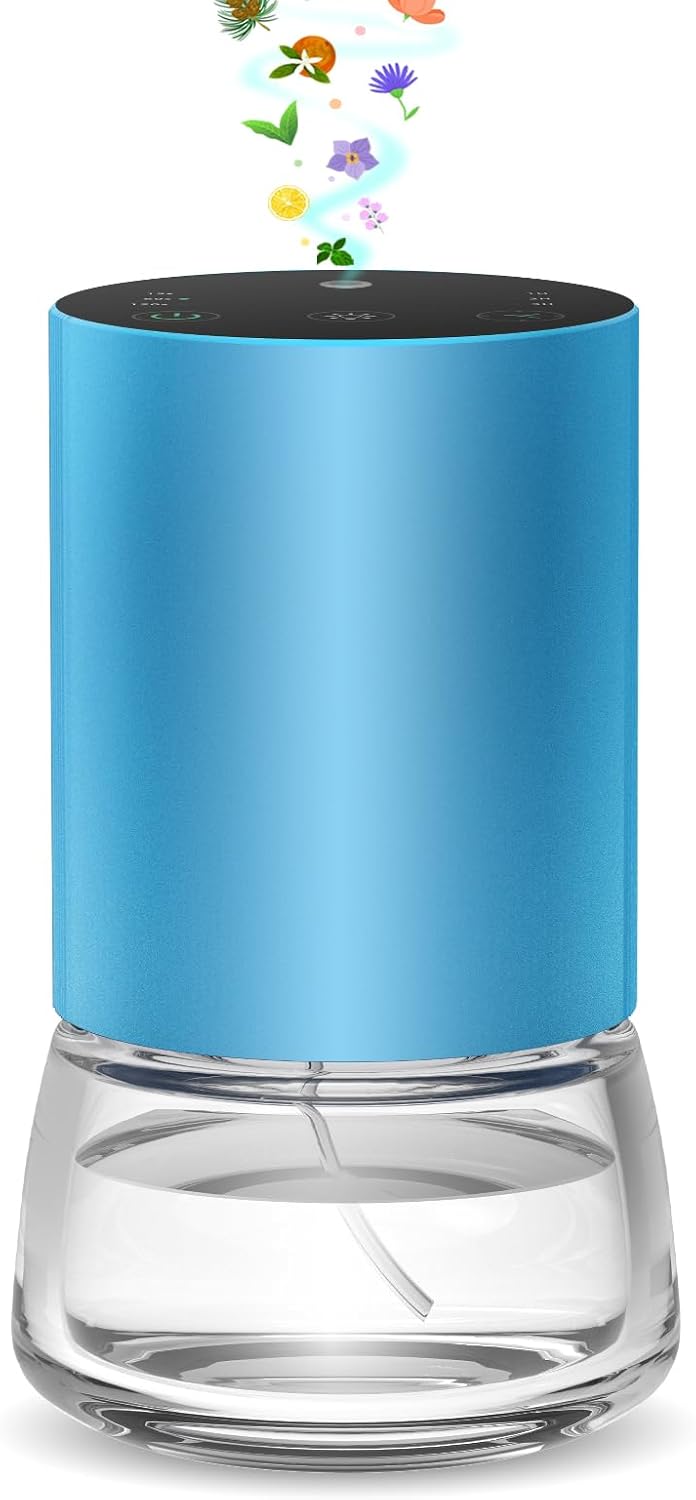 Waterless Essential Oil Diffuser 100ML Large Capacity Battery Operated Cordless Aromatherapy Diffuser with Timing & 3 Mist Levels car Diffuser 7 Colour Led Lights (Blue)