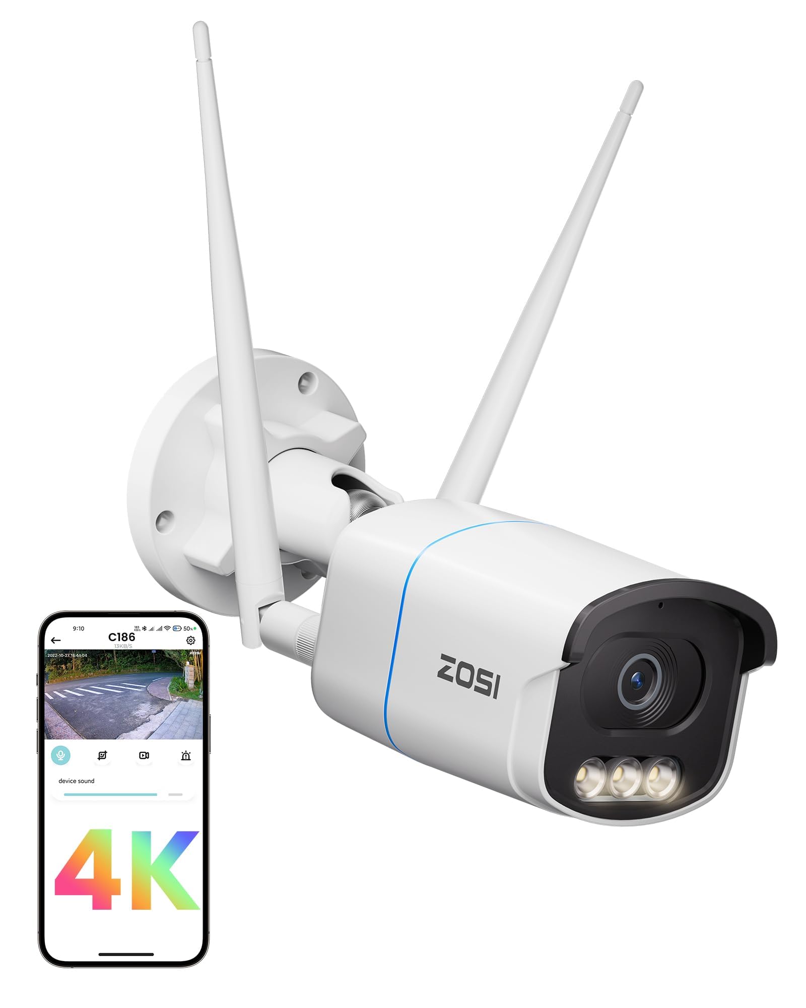 ZOSI 4K Cámara de Vigilancia Exterior WiFi-6, Cámara Adicional para ZOSI 8MP CCTV Kit de Videovigilancia WiFi-6, Imagen Color Día y Noche, Audio Bidireccional