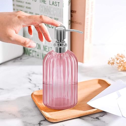 Miniatura 4 de Dispensador de jabón de vidrio de 14 onzas con bomba de acero inoxidable 304 a prueba de óxido, dispensador de jabón líquido de mano recargable para