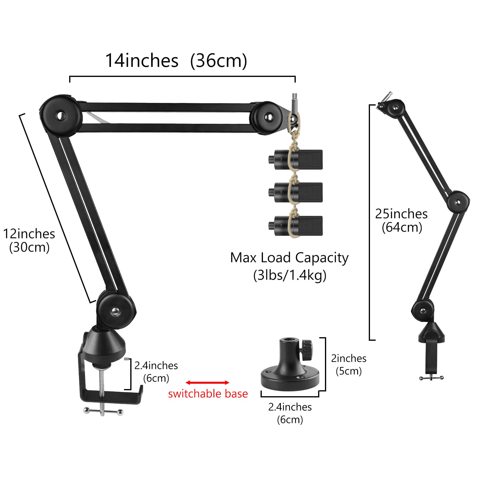 Geekria Bras de Microphone pour créateurs Compatible avec Fifine K669, K670 AmpliGame A6 - Adaptateur de Bras de Micro avec Bride de Table, Support de Suspension, Support de Montage de Bureau