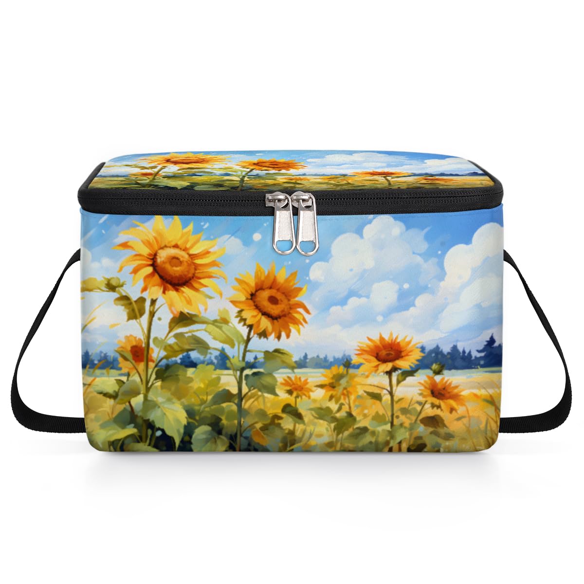 GzLeyigou Sunflower Summer Flower Lunch Bags for Women Men 9 Cans, Hot & Cold Food Delivery Bag Insulated Grocery Bag Insulated Lunch Box Sunflower Cooler Bag for Office Work Picnic Beach