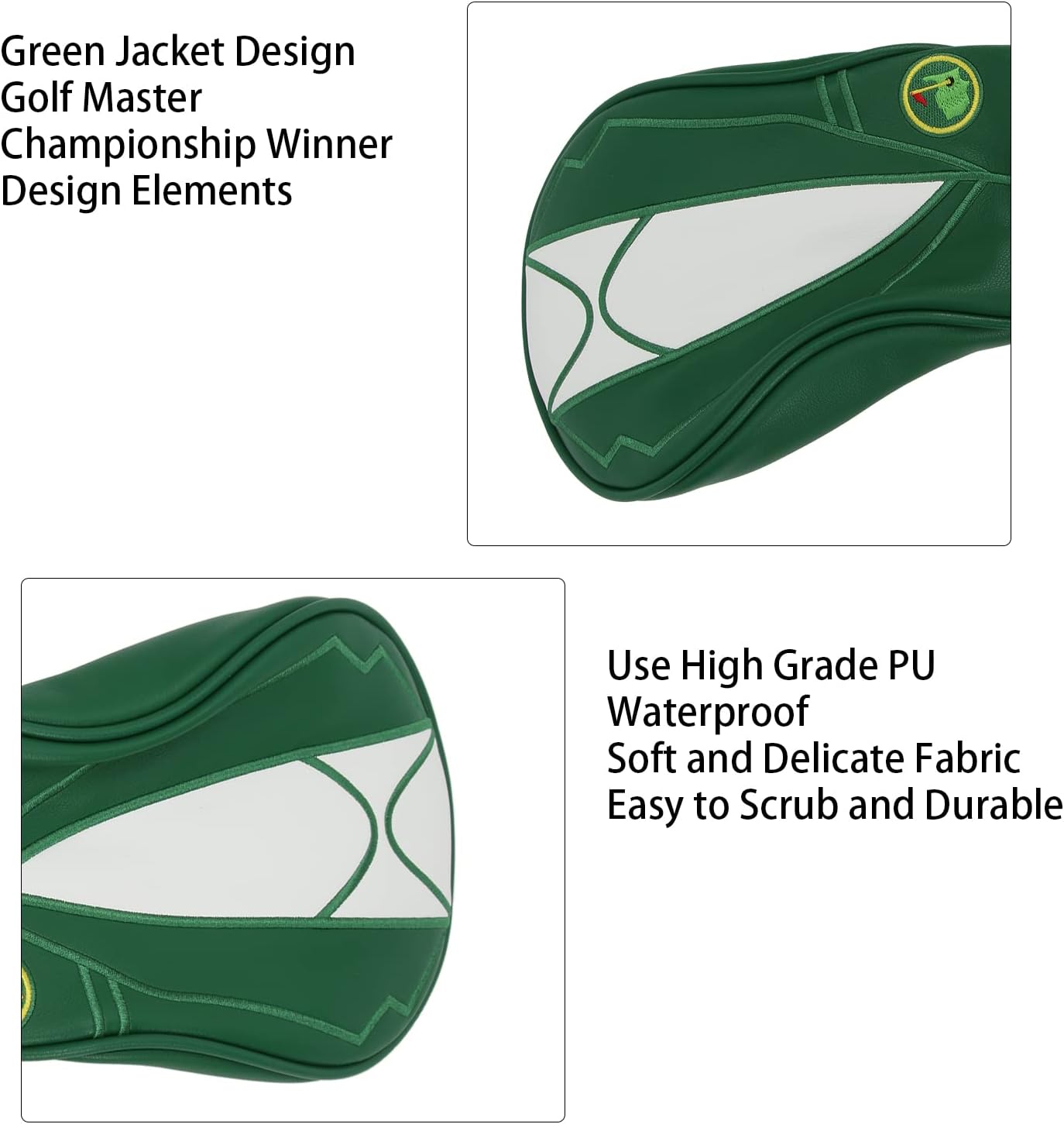 Asixxsix Golf Club Head Covers, Driver Hybrids Golf Head Covers, PU Waterproof Soft Thick Lining Golf Club Headcovers Golf Accessories with Elastic Neckline for Fairway