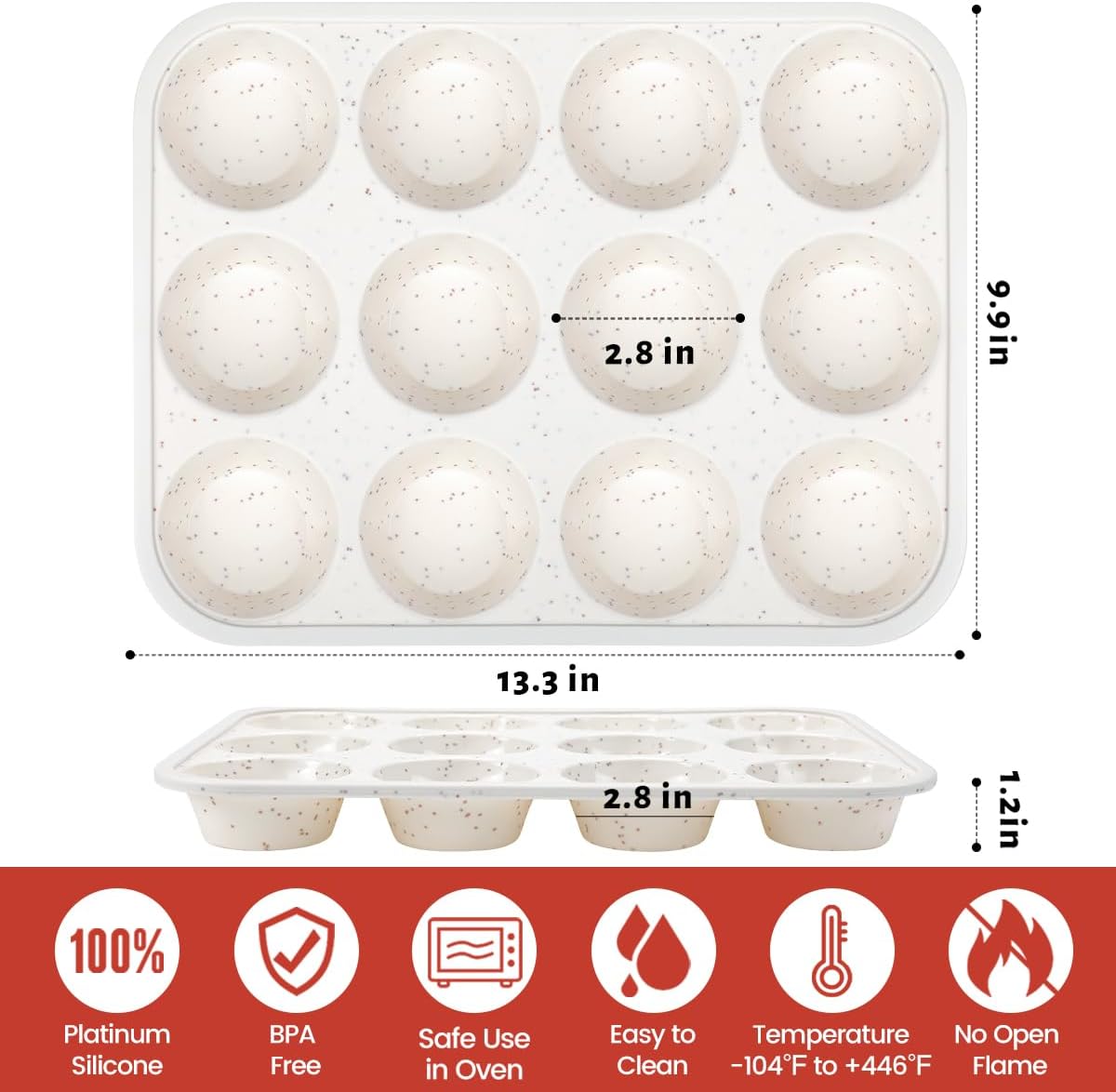 CAKETIME Silicone Muffin Pan, Metal Reinforced Frame Regular Size Cupcake Pan Easy to Move Muffin Pans Nonstick 12 Cups for Baking (2)