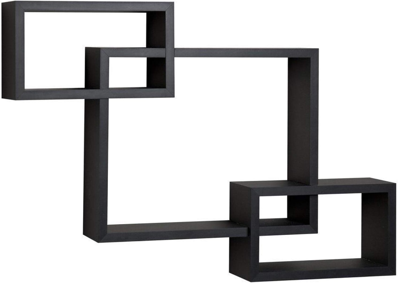 Danya B. YU008BK Floating Squares Shelving Unit - Wall Mount Intersecting 3-Box Wall Shelf - Black