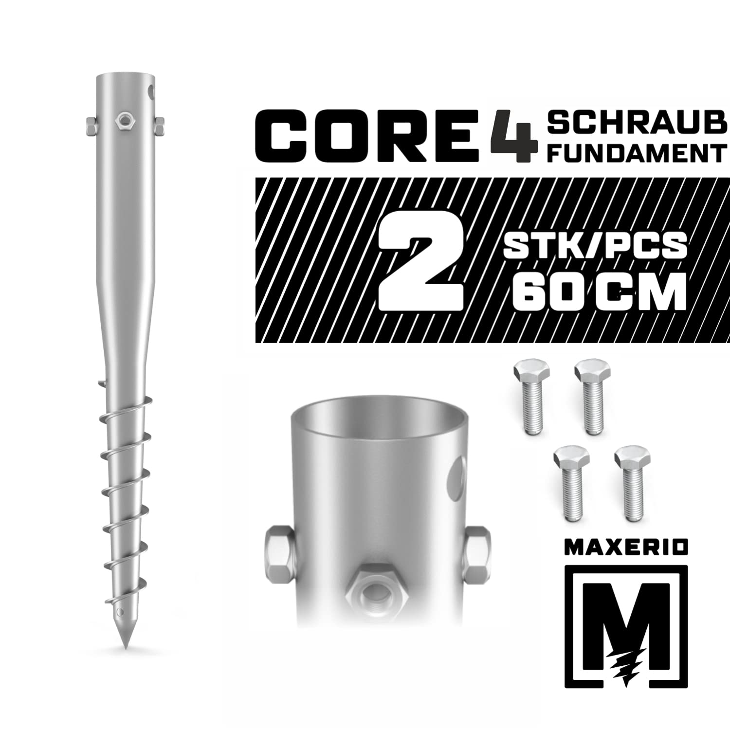 60 cm Core 4 Schraubfundament 2er Set; Ø 60 x 2; 4 x M8, verzinkt