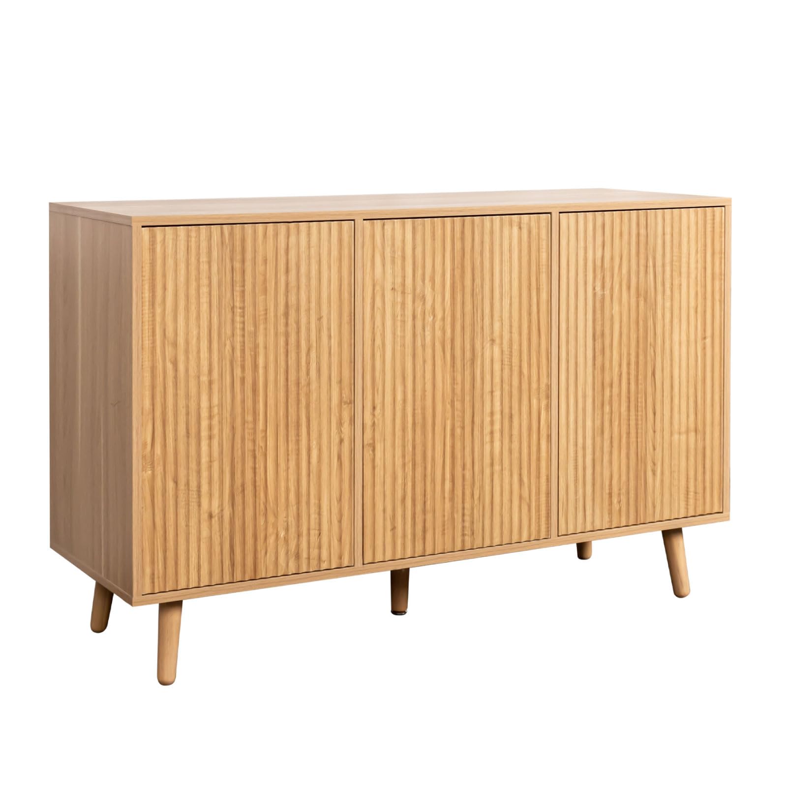 MB Muebles Bonitos, Credenza con ante scanalate Renzo per Soggiorno Sala da pranzo moderno, Design Ondulato, Gambe in Legno, Melamina e PVC, Colore Rovere Alba, 120x76x40 cm