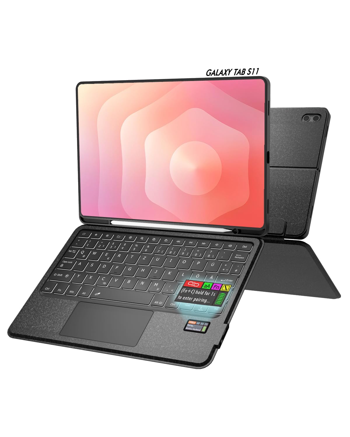 Tastaturhülle mit LCD-Display für Samsung Tab S11 2025 11"(SM-X730/736B) | Abnehmbare Bluetooth-Tastatur mit Trackpad, 7-farbige Hintergrundbeleuchtung. Wiederaufladbar, QWERTZ für Samsung Galaxy Tab