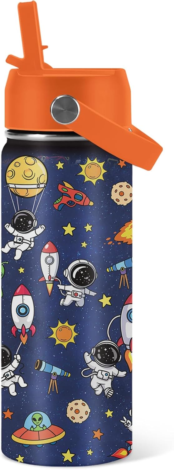Space Astronomy Gifts for Kids - 18 Oz Kids Water Bottle with Straw Lid, Stainless Steel Insulated Tumbler, Leak Proof, BPA-Free, for Boys, School, Travel - Universe Children Birthday Gifts Cups(1pc)