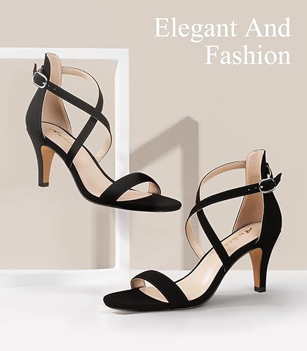 Miniatura 2 de Ankis Tacones negros y dorados de color nude para mujer, tacón de aguja de 3 pulgadas, sandalias de punta abierta para boda, fiesta de noche