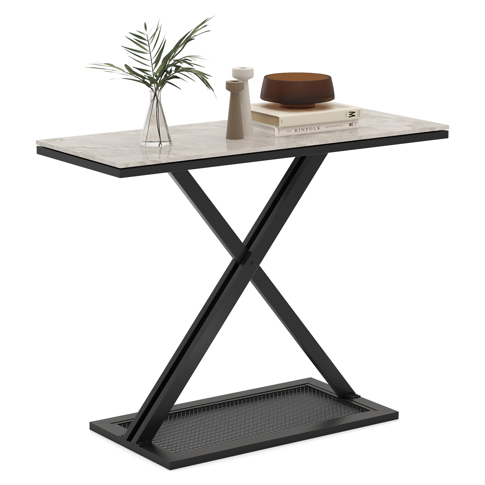 COSTWAY Mesa Consola con Encimera de Mármol, Mesita de Entrada con Marco Metálico, Mesa para Recibidor con Almohadillas Ajustables para Salón, Pasillo, Recibidor, 100 x 40 x 77,5 cm
