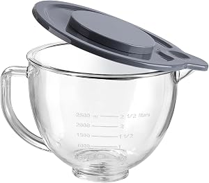Gdrtwwh Glass Bowl for KitchenAid 4.5-5 Quart Tilt-Head Stand Mixer,Replacement with KitchenAid Artisan Mixer Glass Bowl | Glass Mixing Bowl for KitchenAid Artisan Mixer