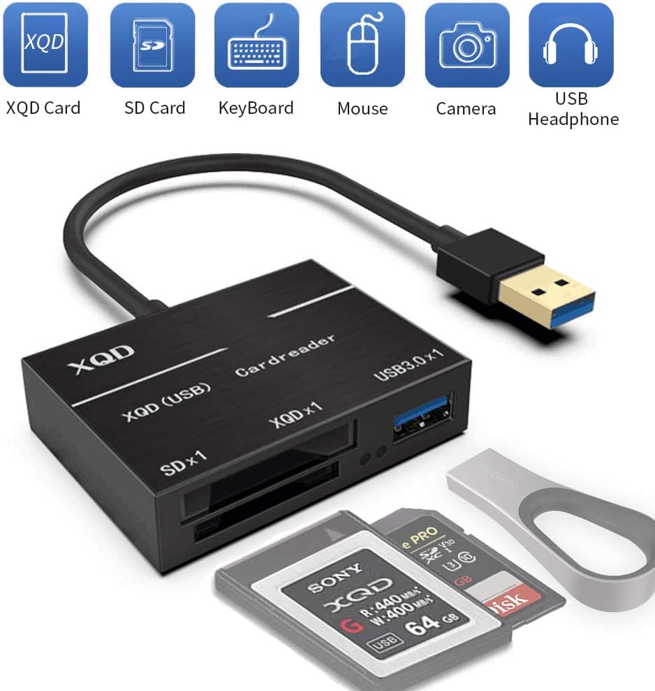 Lemorele XQD Card Reader, SD Card Reader,USB 3.0 5Gbps High Speed Carmera Memory Card Reader,Support sony G series（with USB mark),Lexar USB Mark card, SD series for Mac OS/Windows systems(Black)