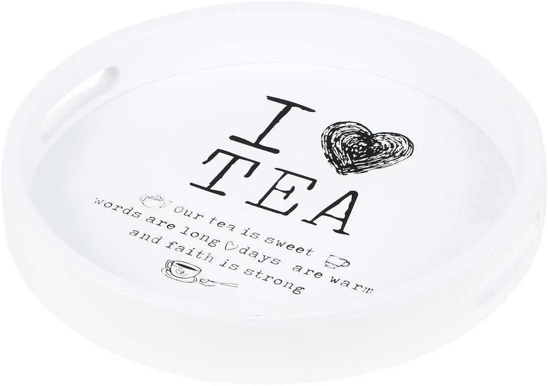 White Round Wooden Tray, English Auschrift Wood Tray/Kitchen Tray