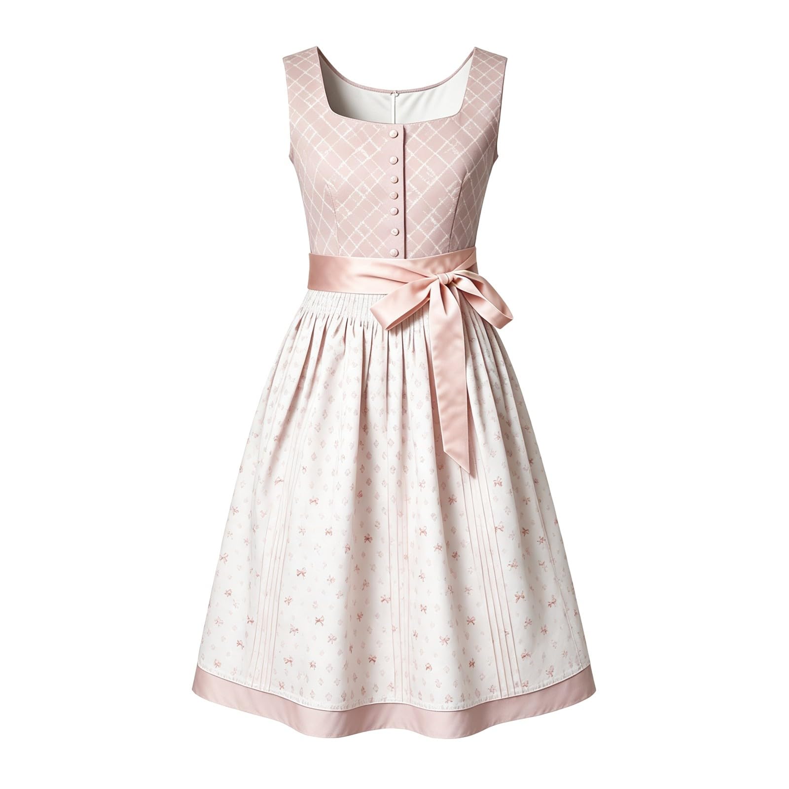 Generisch Dirndl Damen Midi Schlicht 2-teiliges Set,Traditionelles Trachtenkleid mit Schürze,Klassisches Midi Dirndl für Oktoberfest,S-XXL Slim
