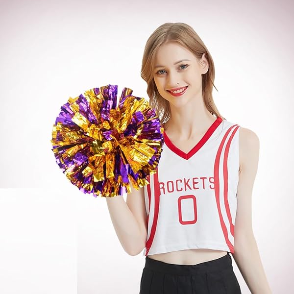 ポンポン チア 10個セット 5色 応援ポンポン ゴールド メッキテープ フィンガーリング付き チアガール 野球 運動会 スポーツ大会 ハンドフリーポンポン 体育祭 ダンス 応援 チアリーディング 応援グッズ 直径30cm - 4
