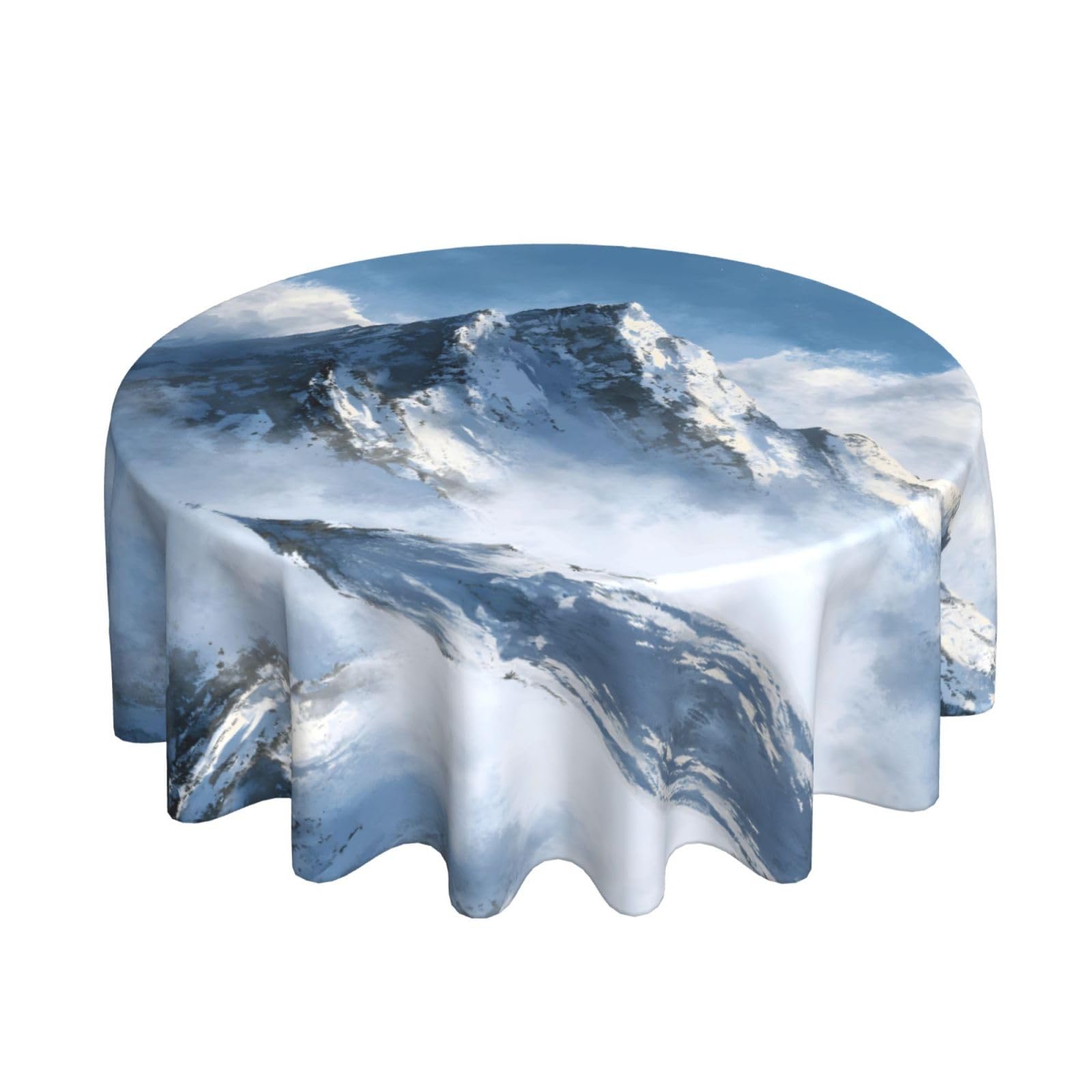 ESNAIUVCD snow mountain print Round Tablecloth Waterproof Washable Wipeable Resistant Polyester Circular Table Cover for Dining Room Kitchen Indoor Outside 60"