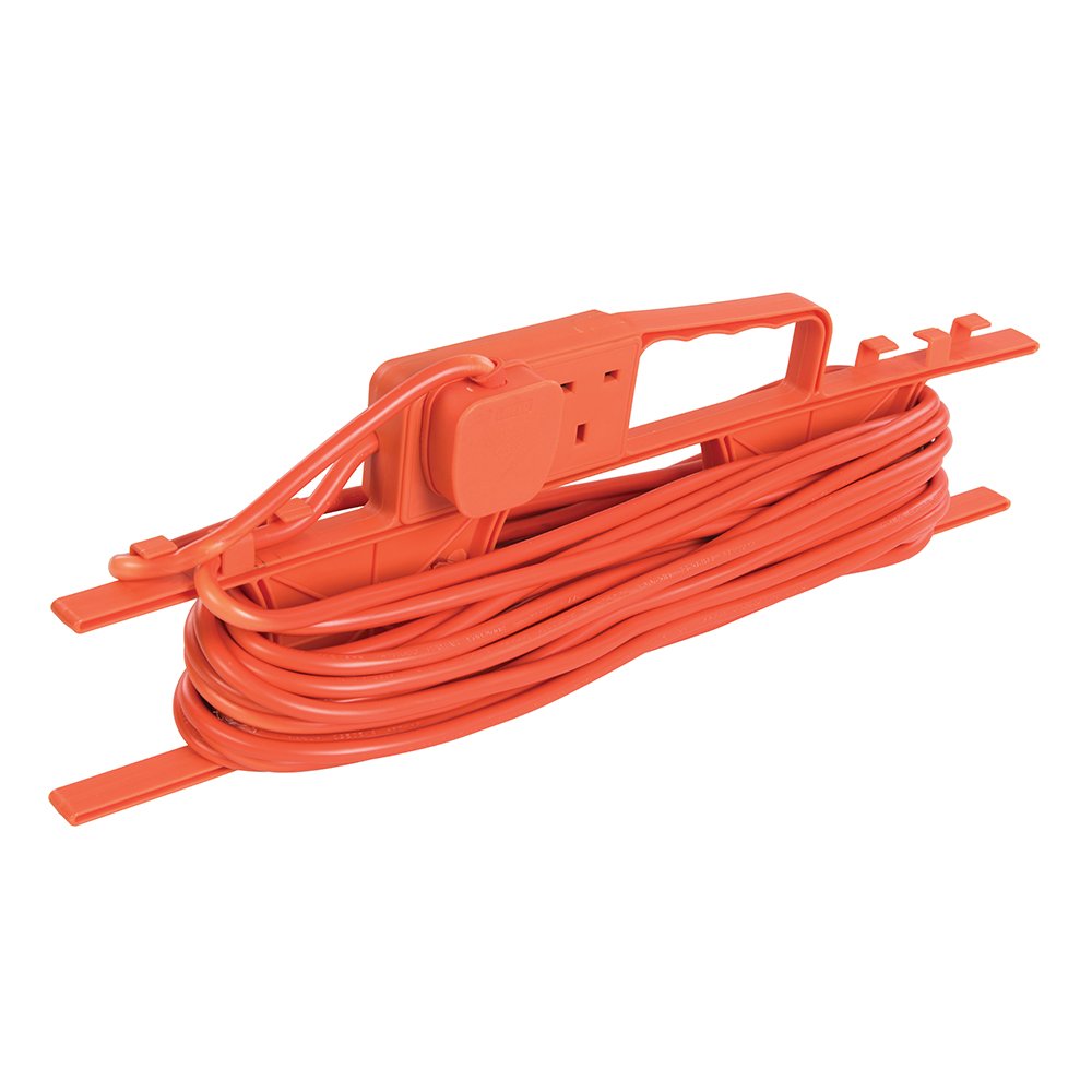 Garden Extension Cord 2 Gang 15m with Cable Tidy, Orange